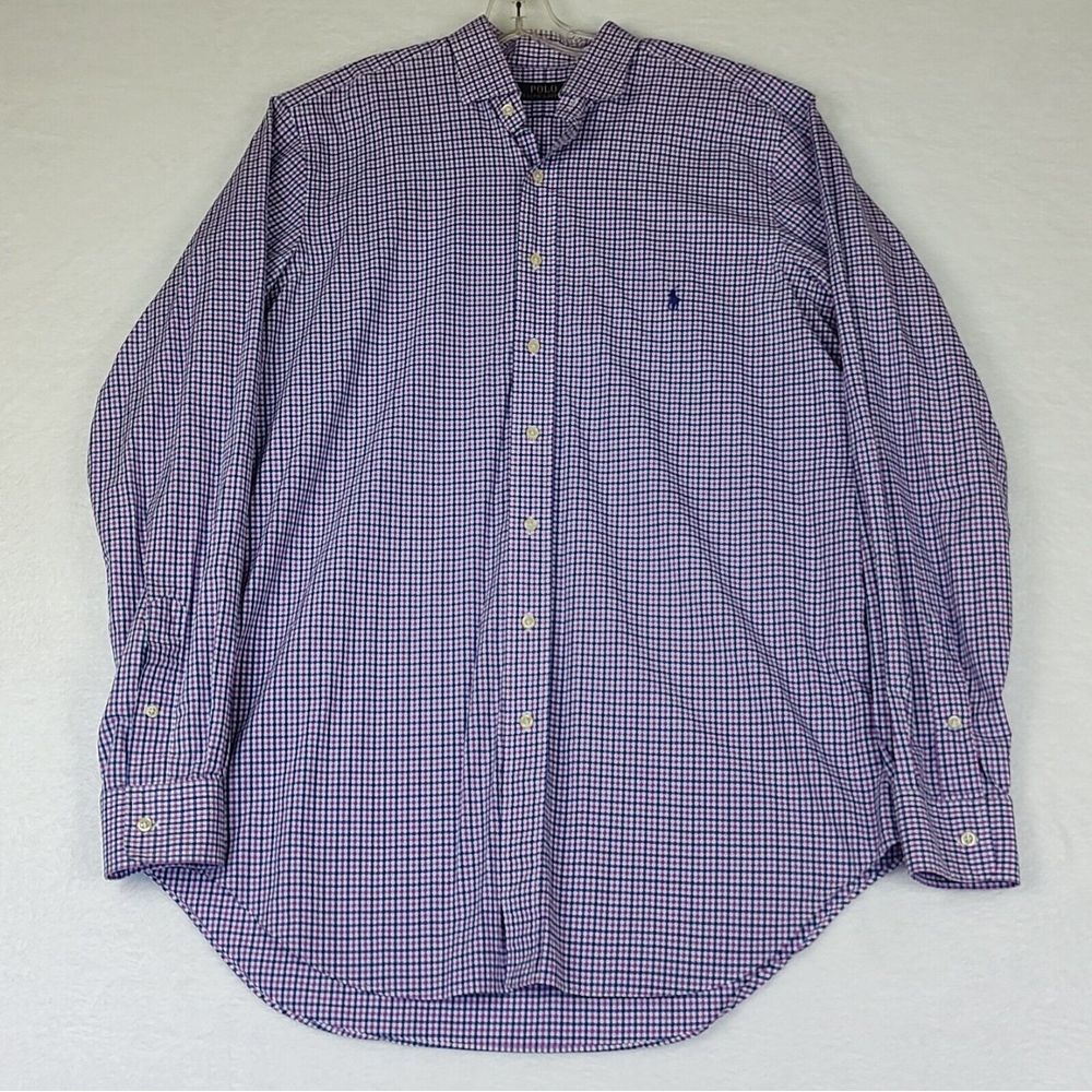 Polo Ralph Lauren Mens LT Tall Gingham Check Button Down Shirt Purple Blue White